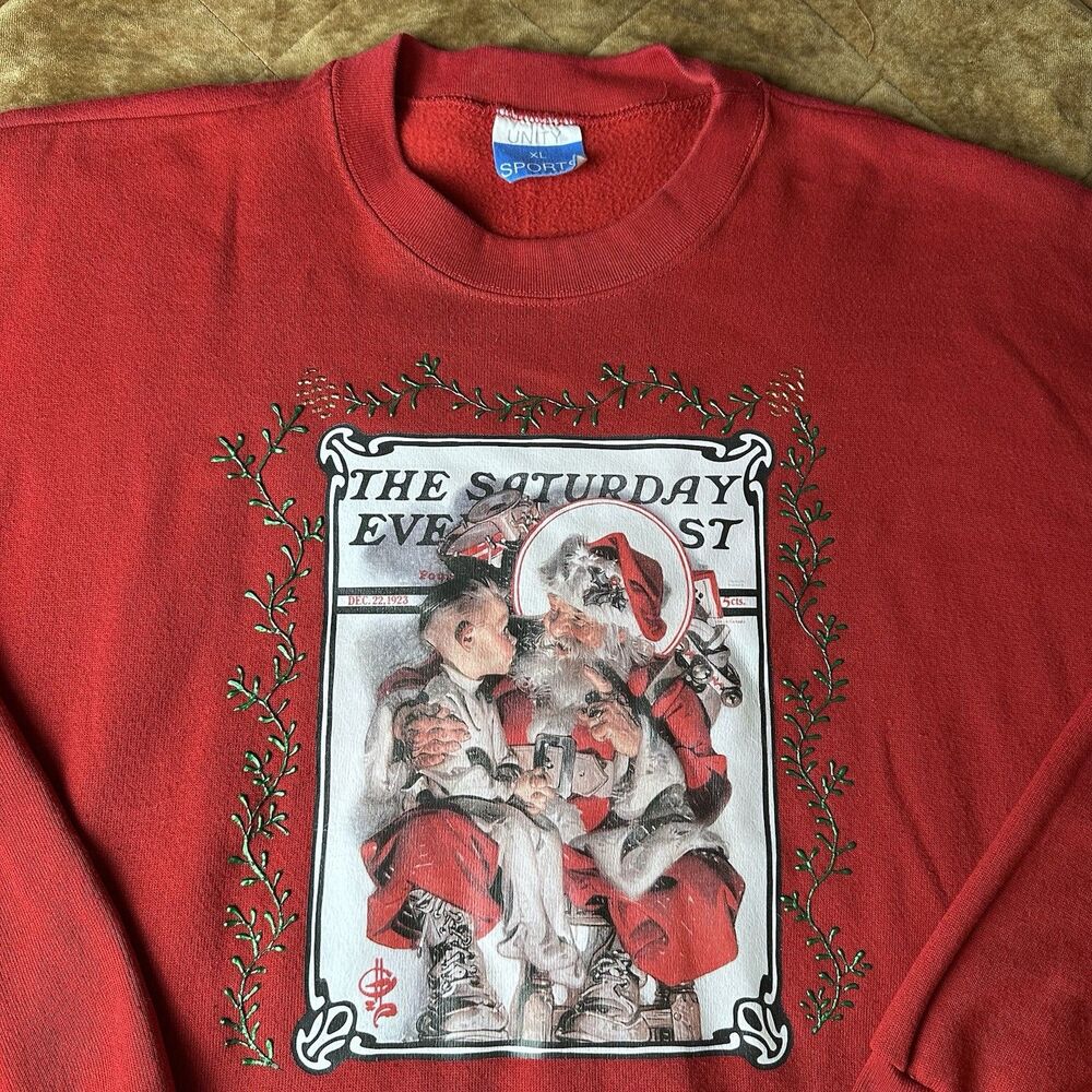 Vintage Saturday Evening Post Norman Rockwell Christmas Sweatshirt XL Red